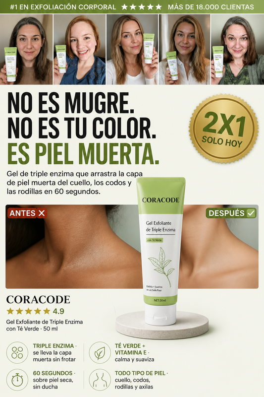 CORACODE — Gel Exfoliante de Triple Enzima con Té Verde